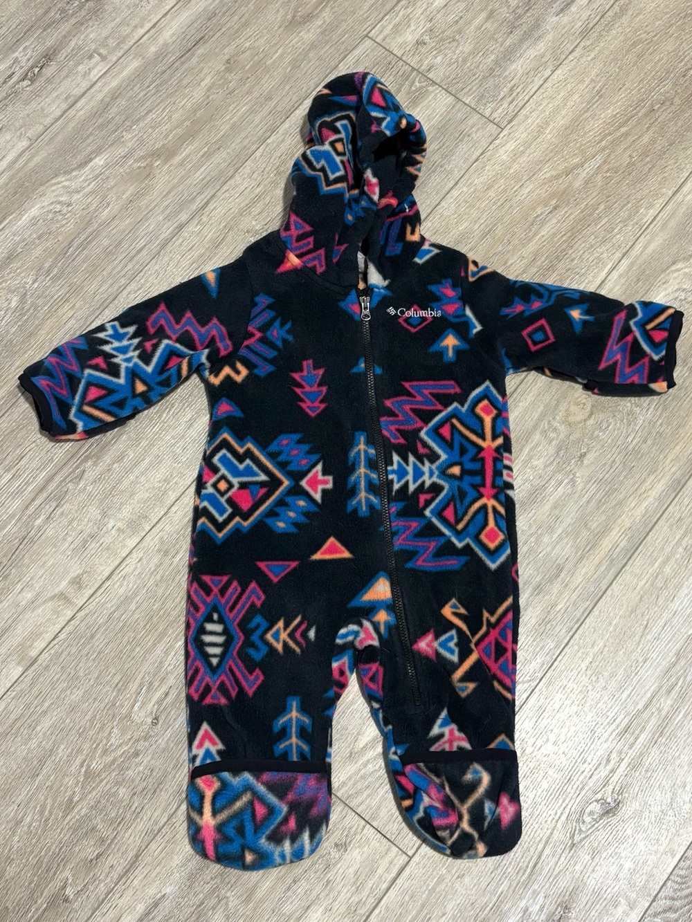 COLUMBIA | Hooded Fleece One-Piece/Bunting in Navy with Multicolor Aztec Print